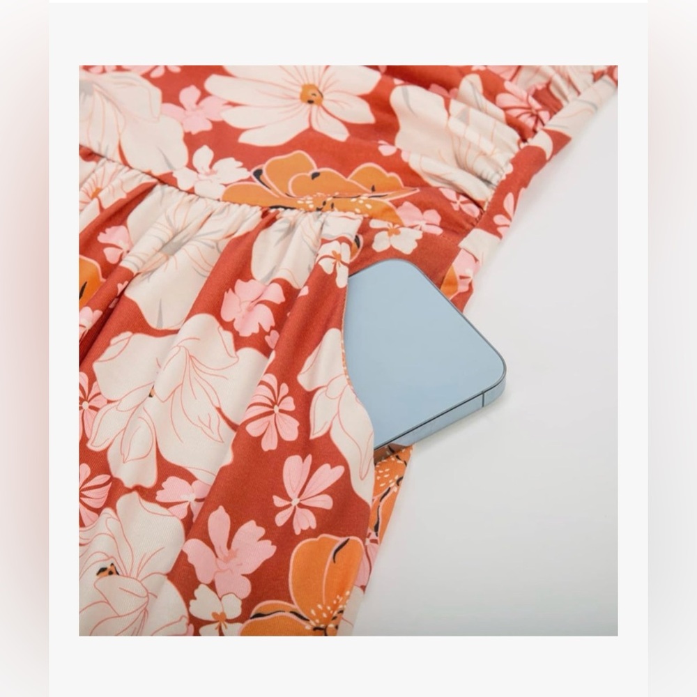 NWT Orange Floral Strapless Maxi Dress-S - Picture 6 of 10